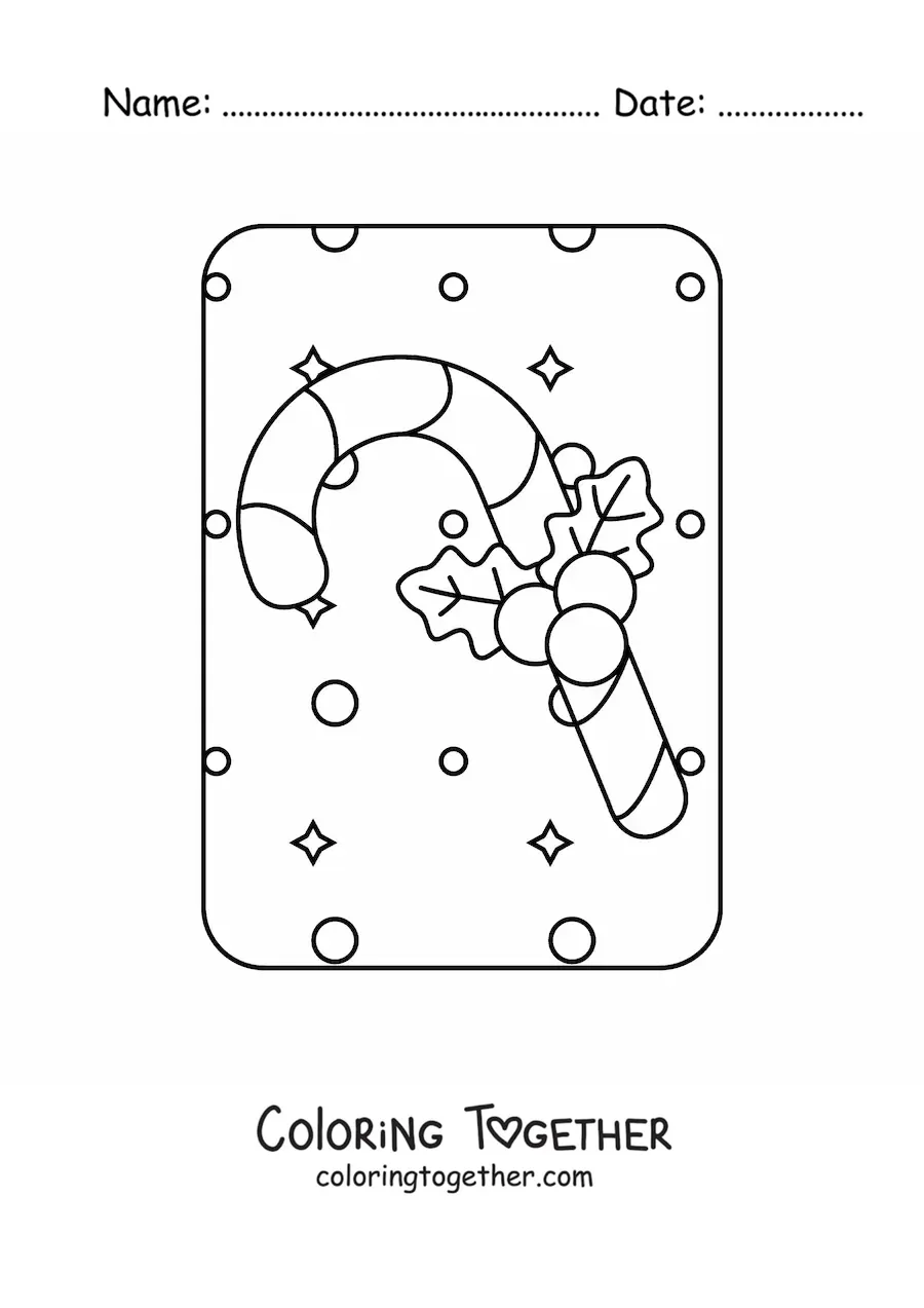 Coloring page of a candy cane with an ornament