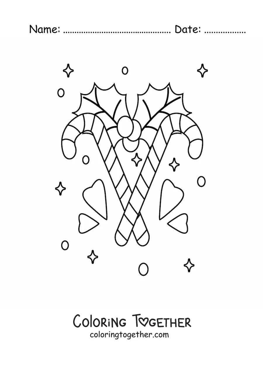 Coloring page of candy canes with a Christmas ornament
