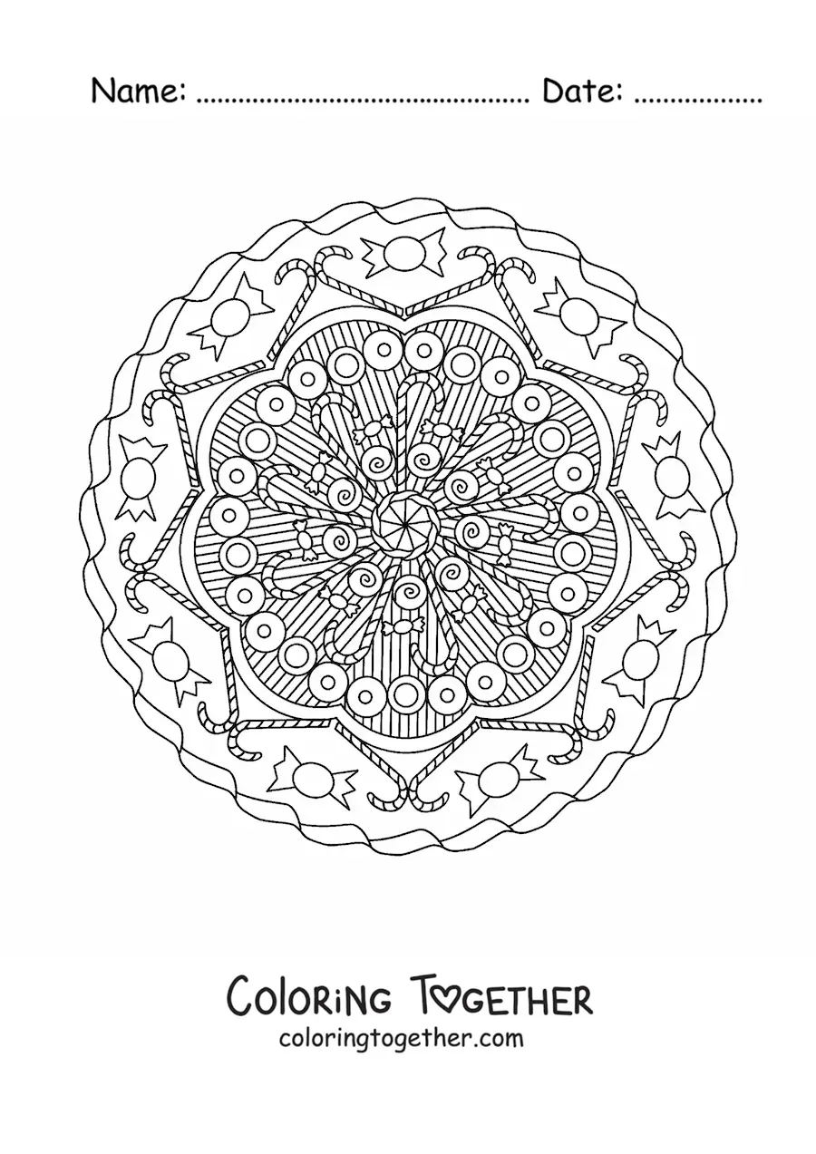 Coloring page of a candy cane mandala