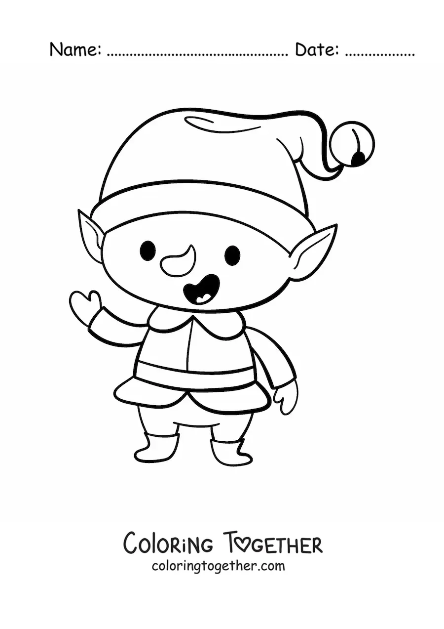 Coloring page of a kawaii Christmas elf