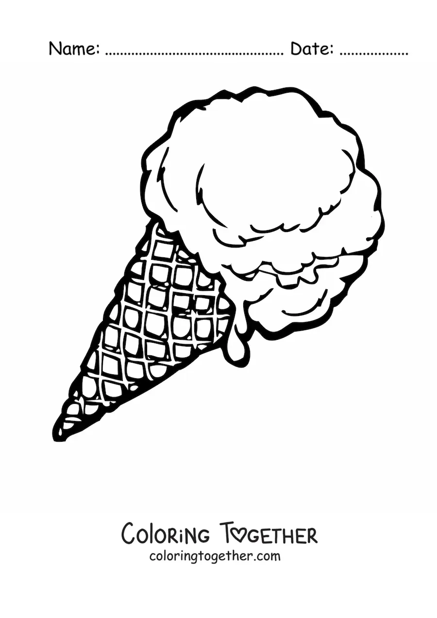 Coloring page of a single scoop ice cream cone
