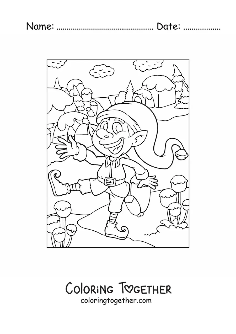 Coloring page of an animated Christmas elf