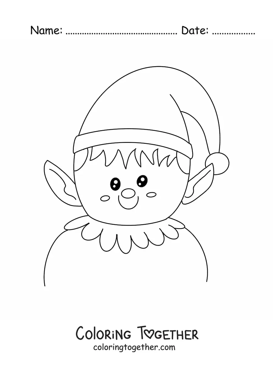 Coloring page of a Christmas elf with big ears