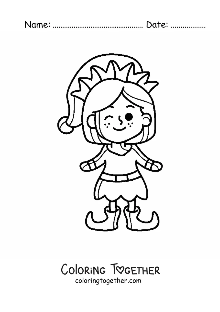 Coloring page of a girl helper of Santa