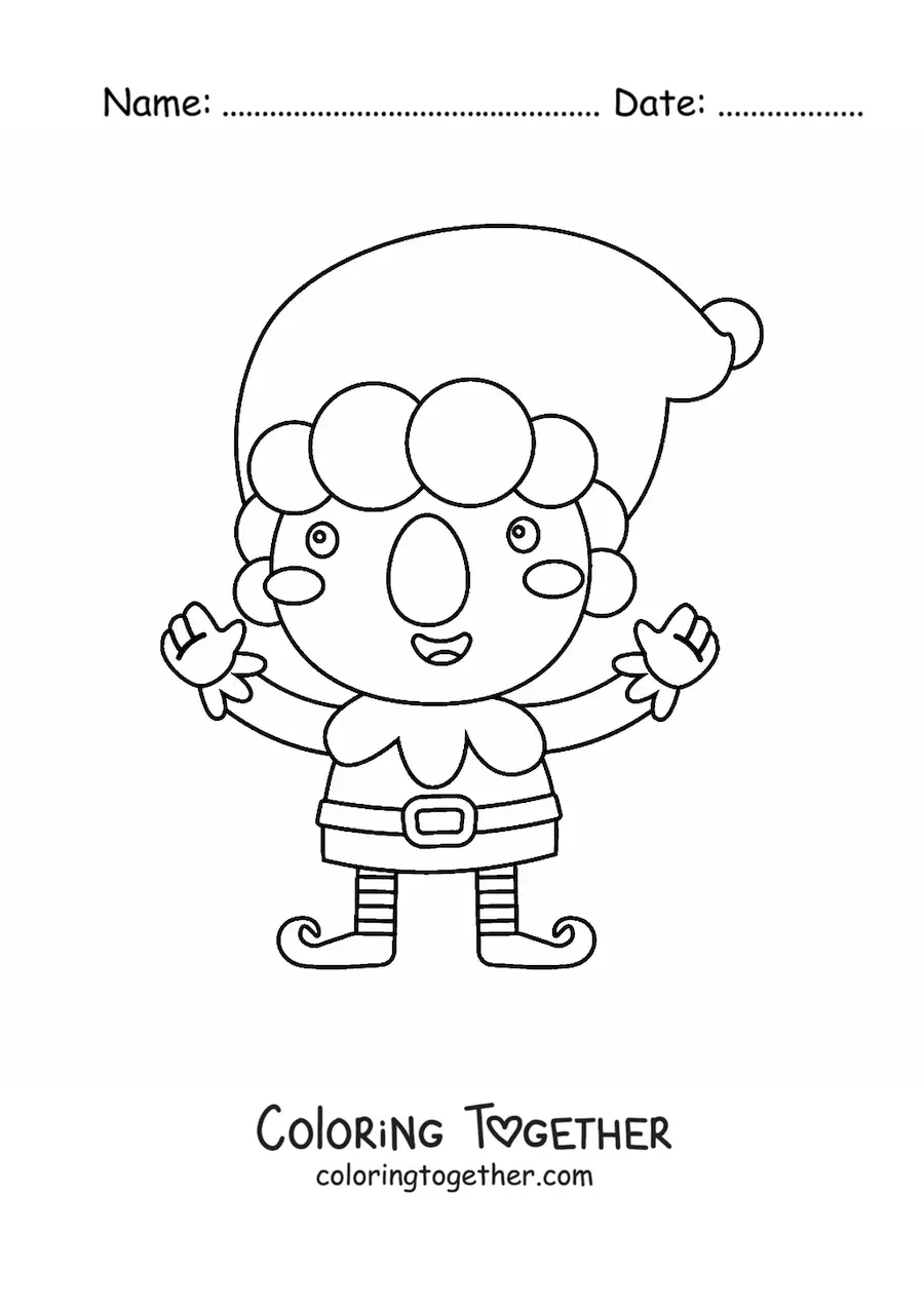Coloring page of an animated Christmas elf