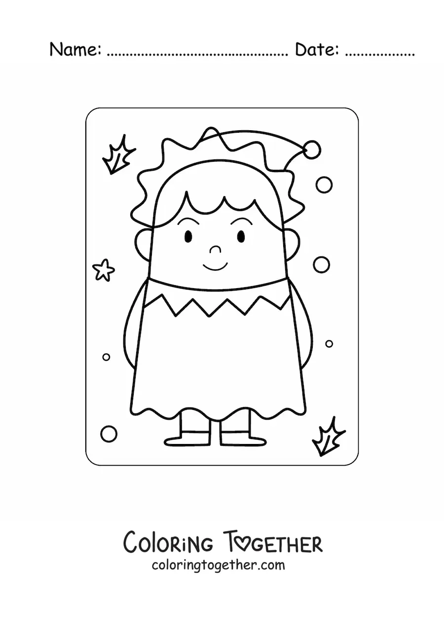 Coloring page of an animated kawaii Christmas elf