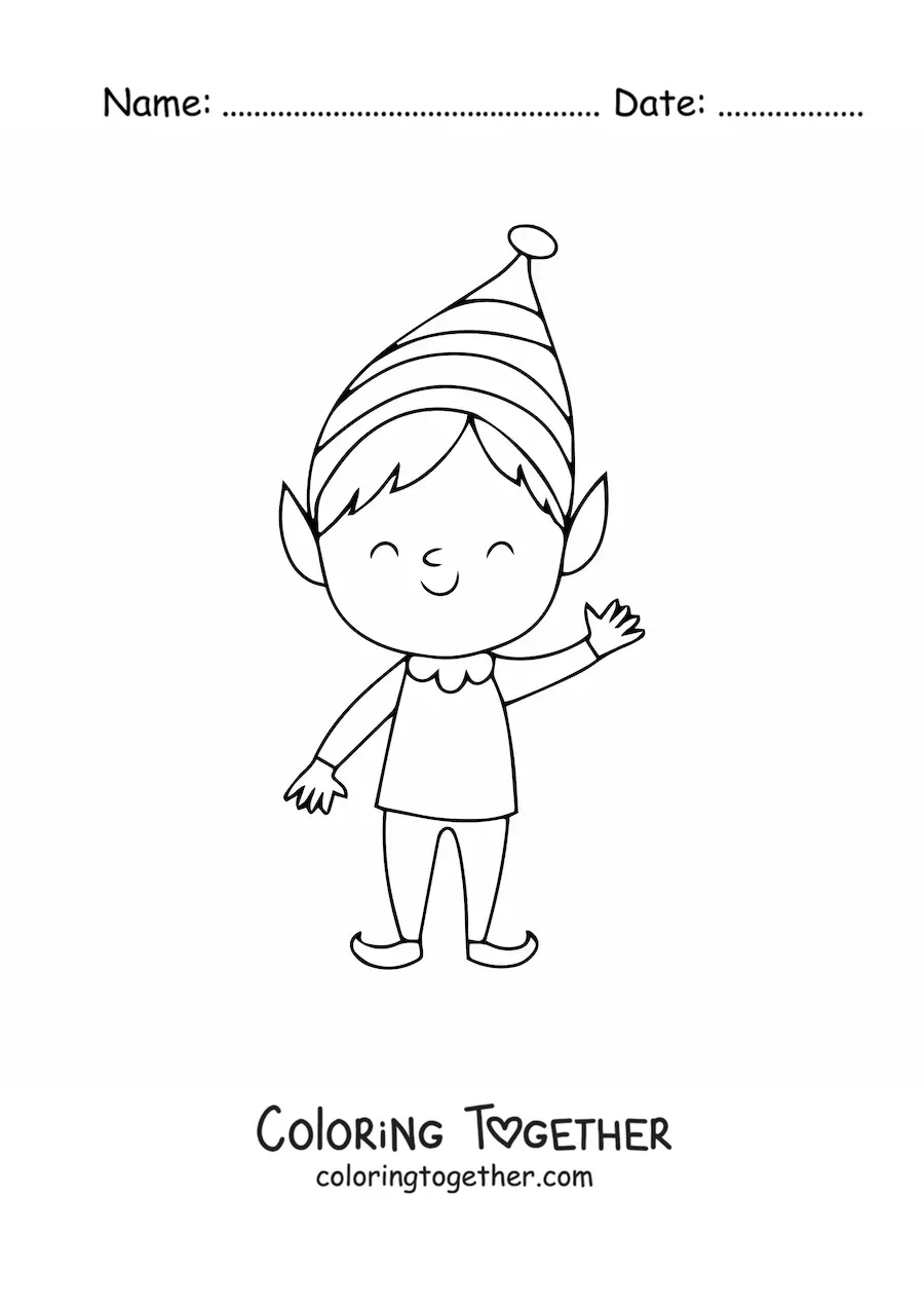 Coloring page of a Christmas elf boy