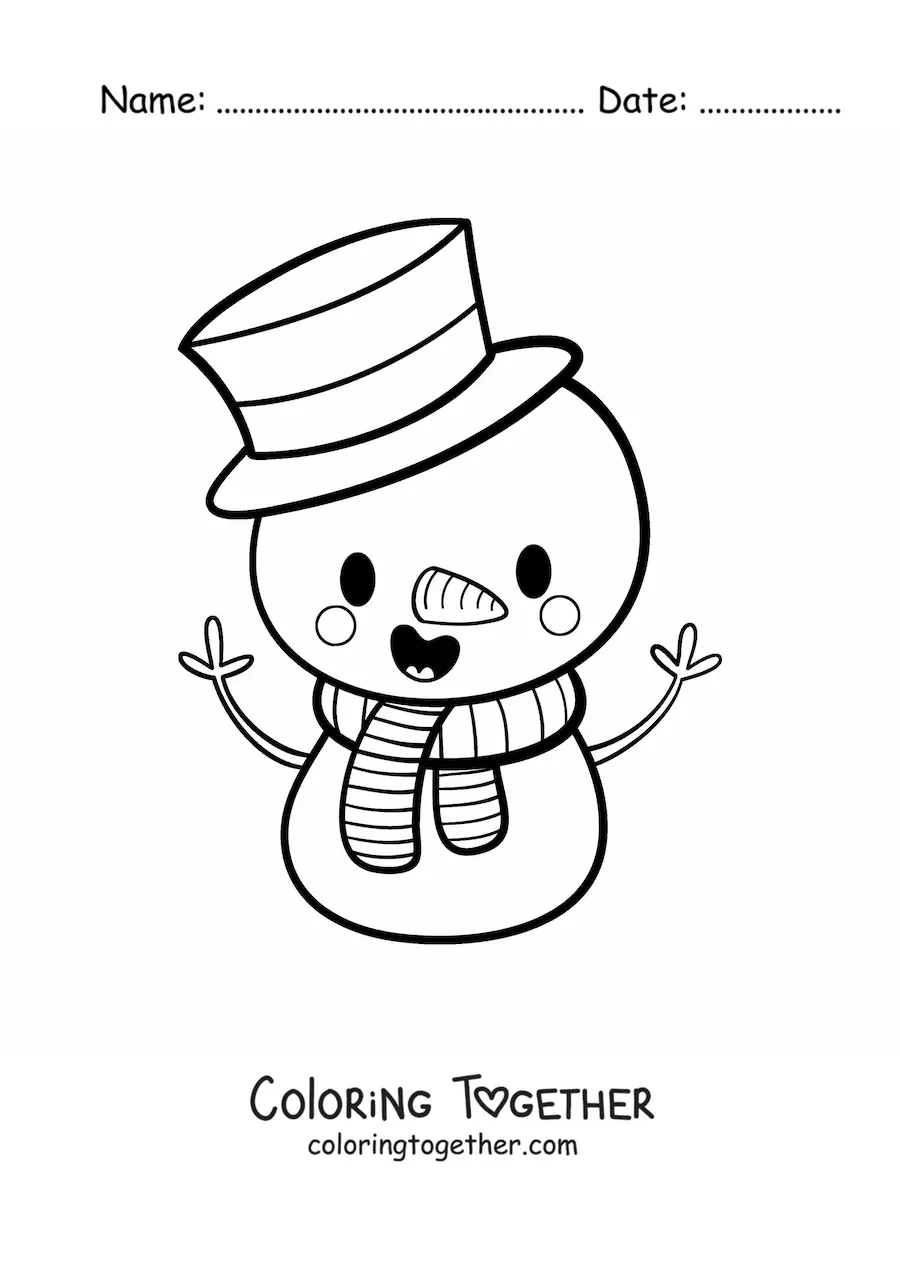 Coloring page of a kawaii snowman