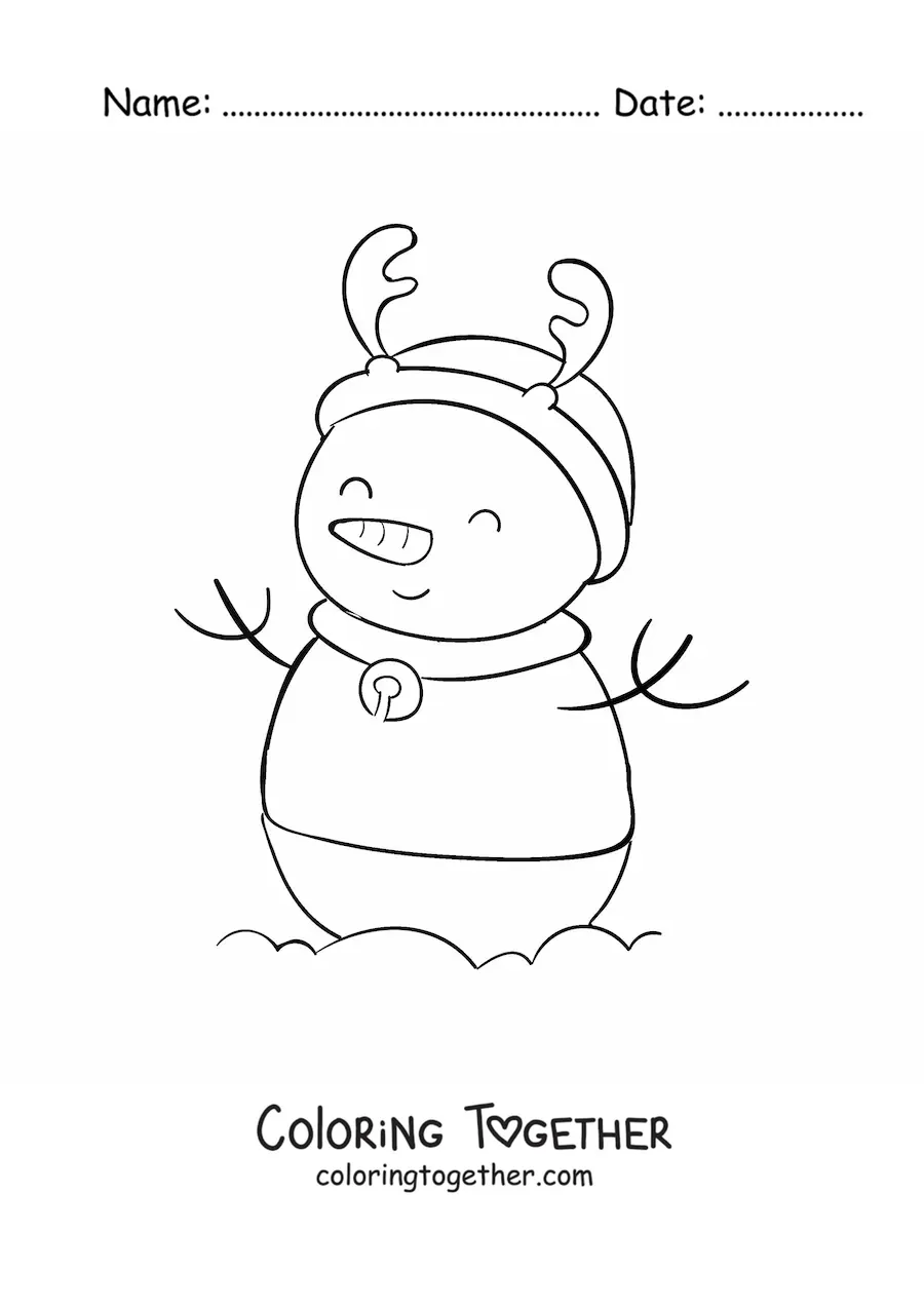 Coloring page of a reindeer snowman