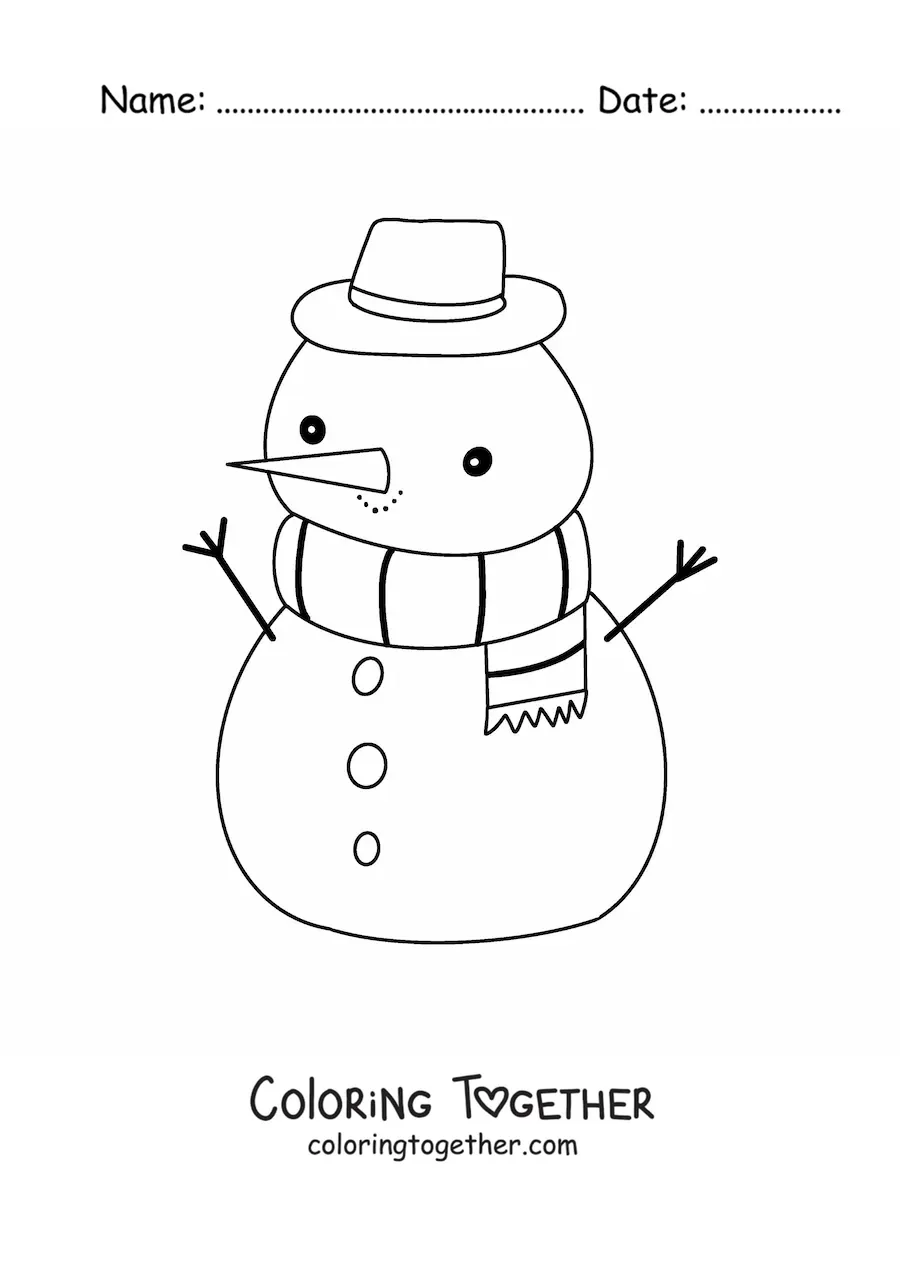 Coloring page of a simple snowman