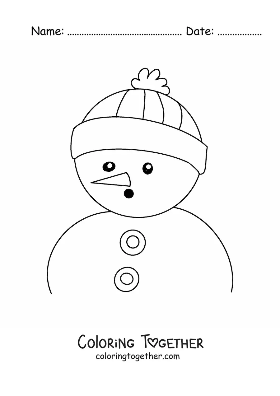 Coloring page of a surprised snowman