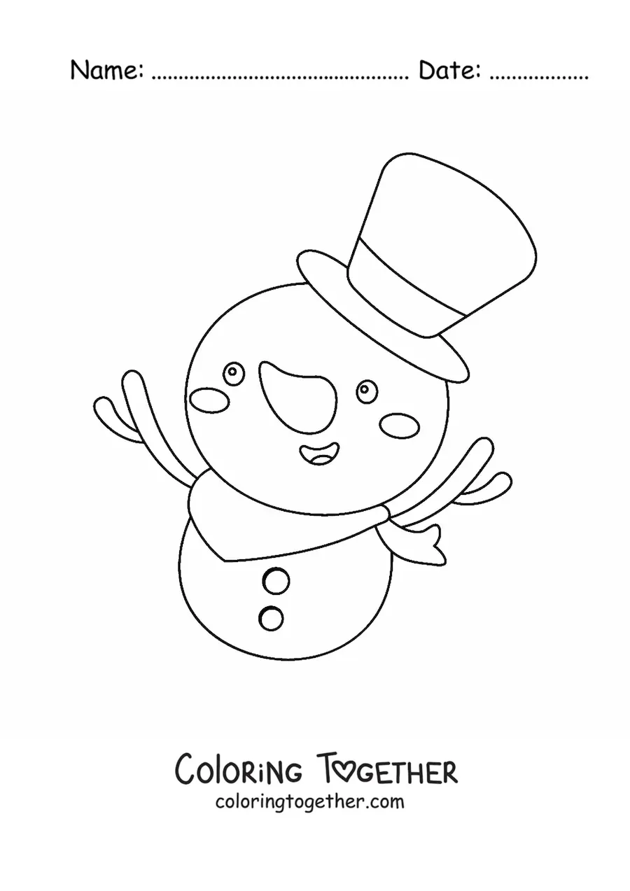 Coloring page of a snowman