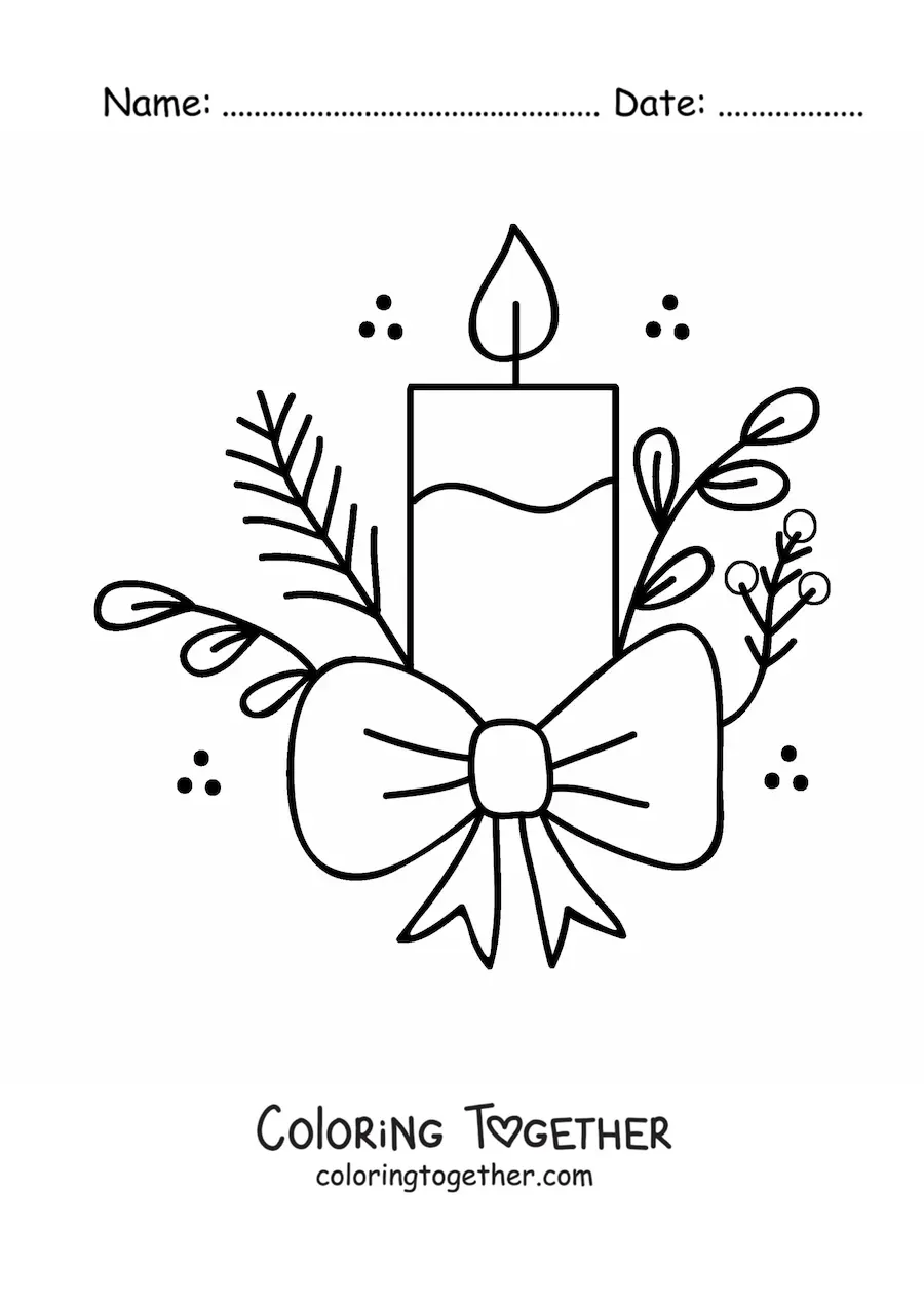 Coloring page of a pretty Christmas candle with a bow