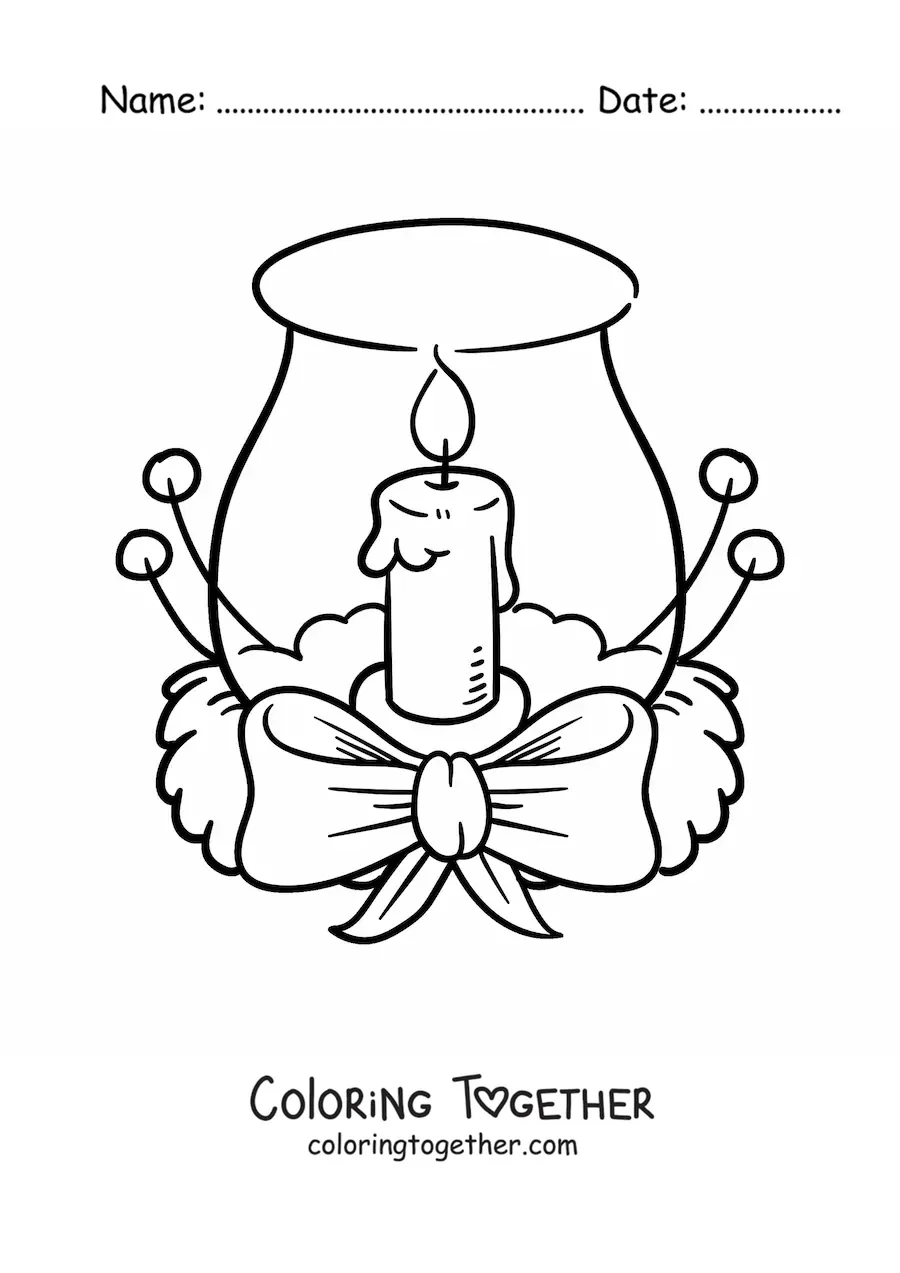 Coloring page of a decorated Christmas candle in a jar