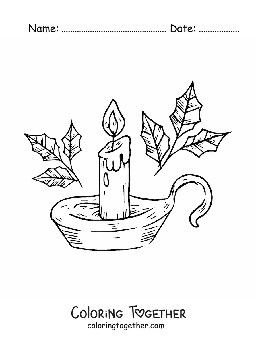 Coloring page of a realistic lit Christmas candle
