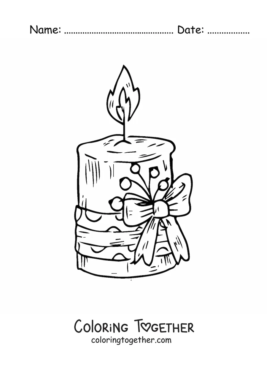 Coloring page of a realistic decorated Christmas candle