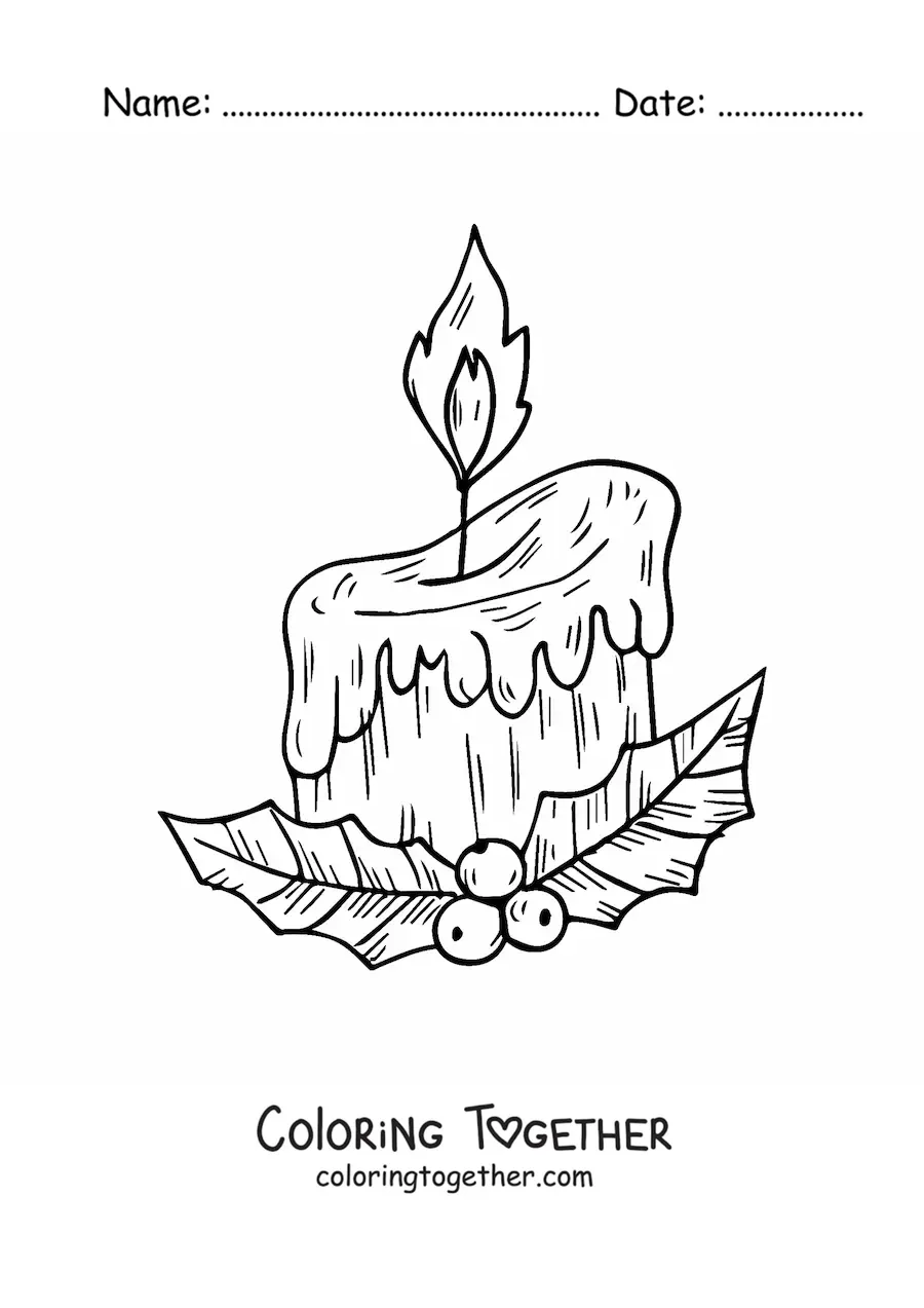 Coloring page of a realistic Christmas candle with an ornament