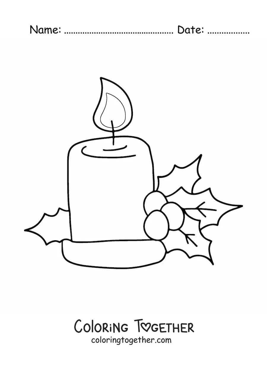Coloring page of a big decorated Christmas candle