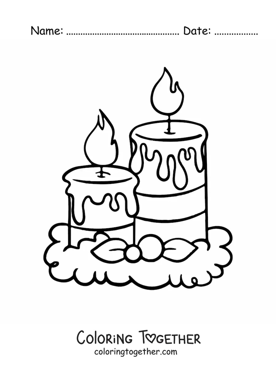 Coloring page of two big Christmas candles