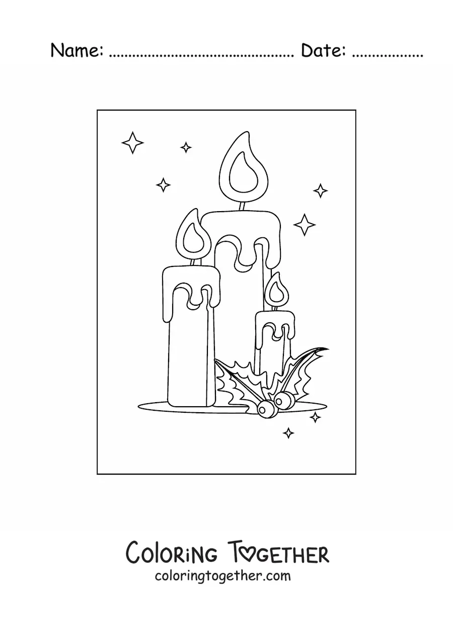 Coloring page of lit Christmas candles