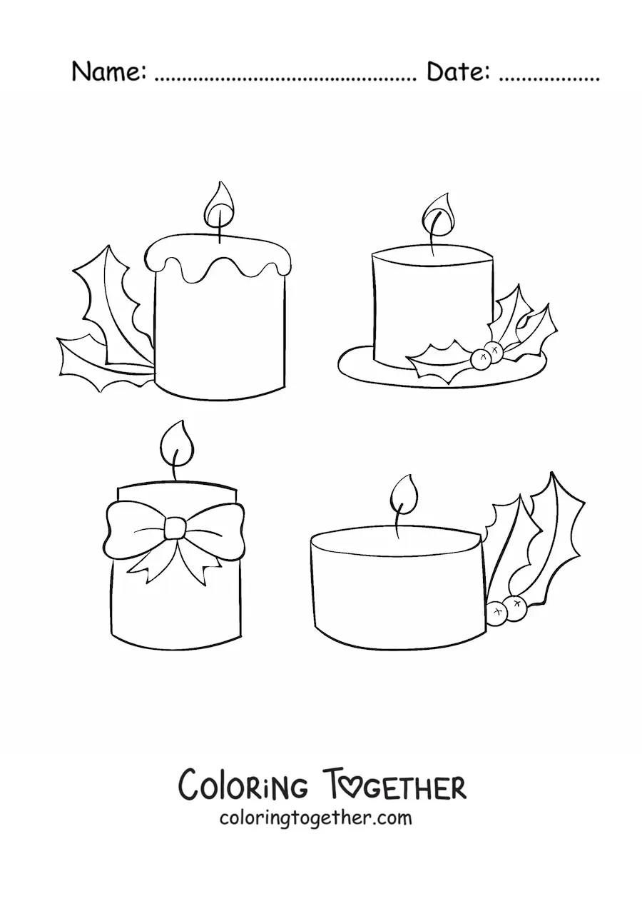 Coloring page of simple Christmas candles