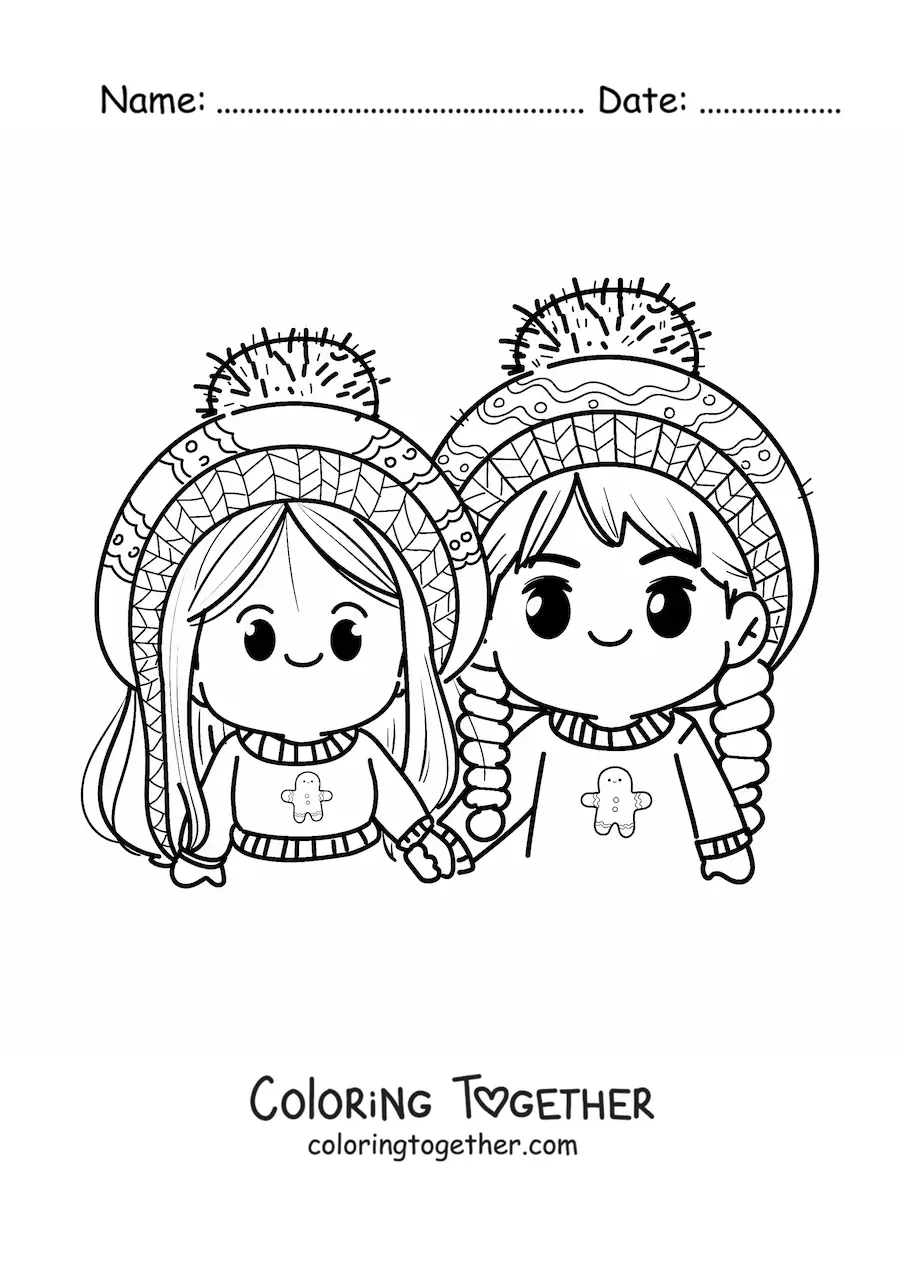 Coloring page of a couple together at Christmas