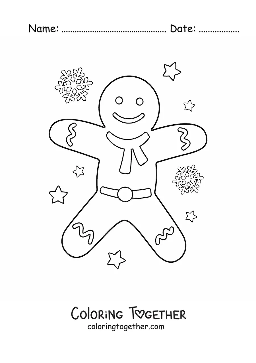Coloring page of a big gingerbread man with a scarf
