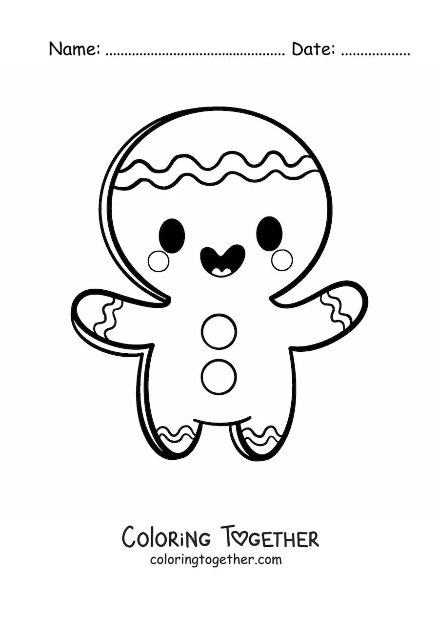 Coloring page of a kawaii gingerbread man