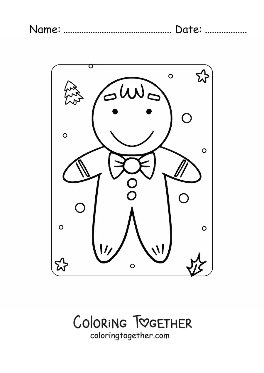 Coloring page of a cartoon gingerbread man