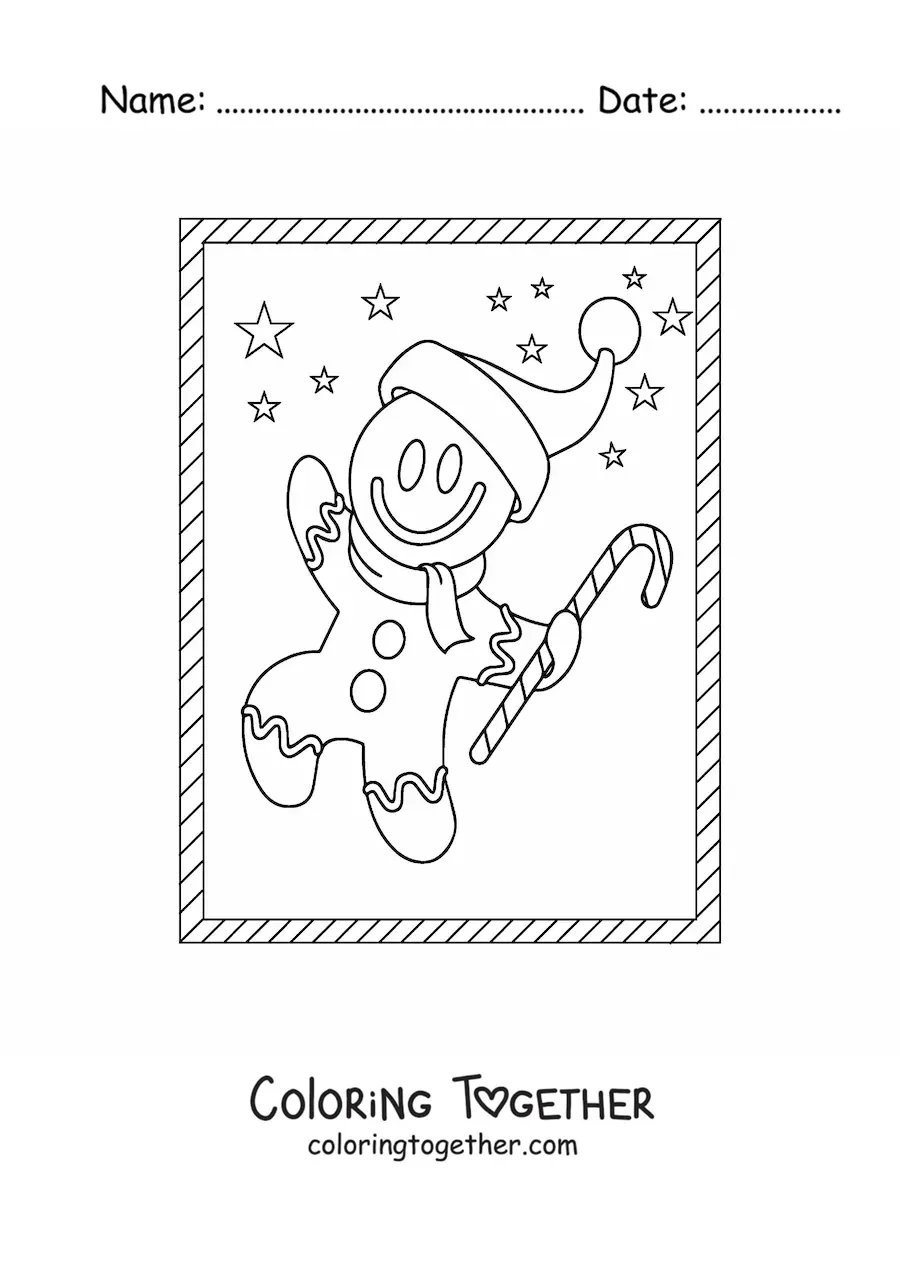 Coloring page of a gingerbread man cartoon