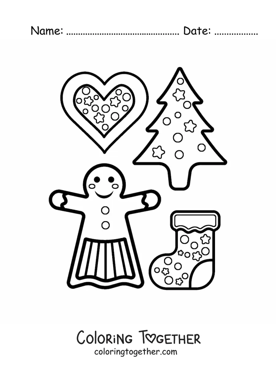 Coloring page of a gingerbread woman with gingerbread cookies