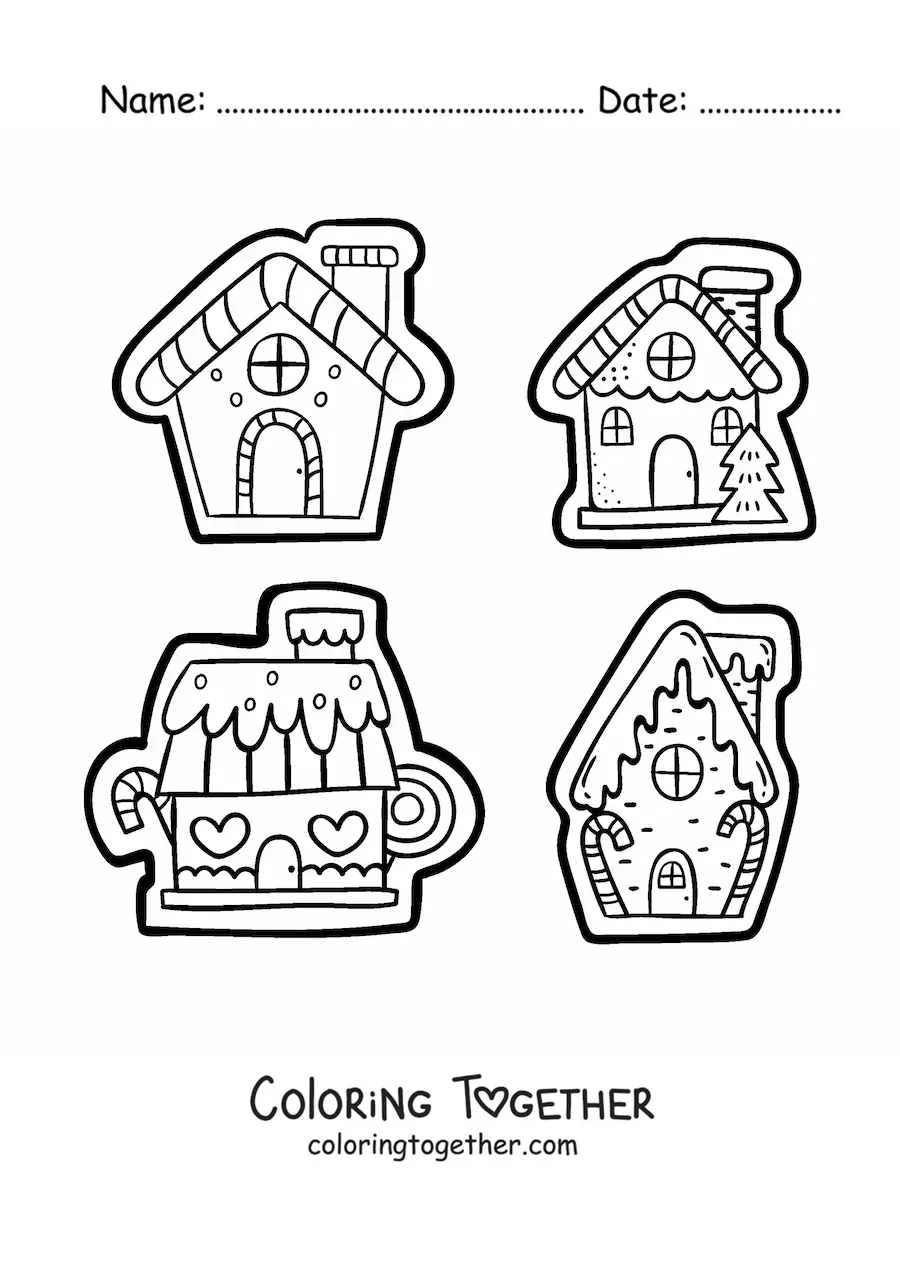 Coloring page of gingerbread house cookies
