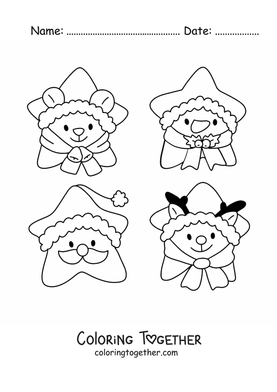 Coloring page of Christmas character cookies