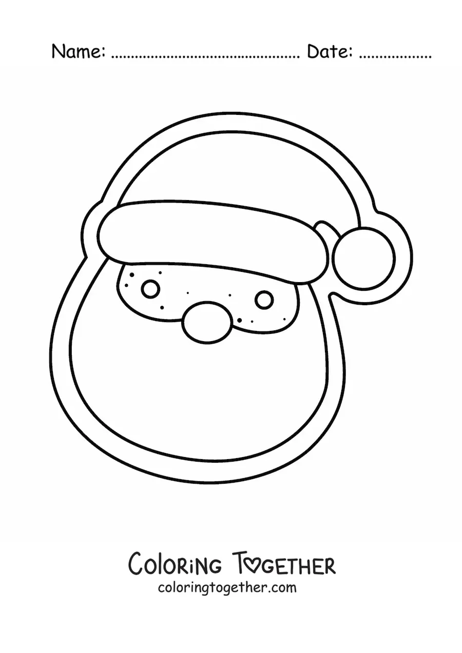 Coloring page of a Santa Claus shaped cookie