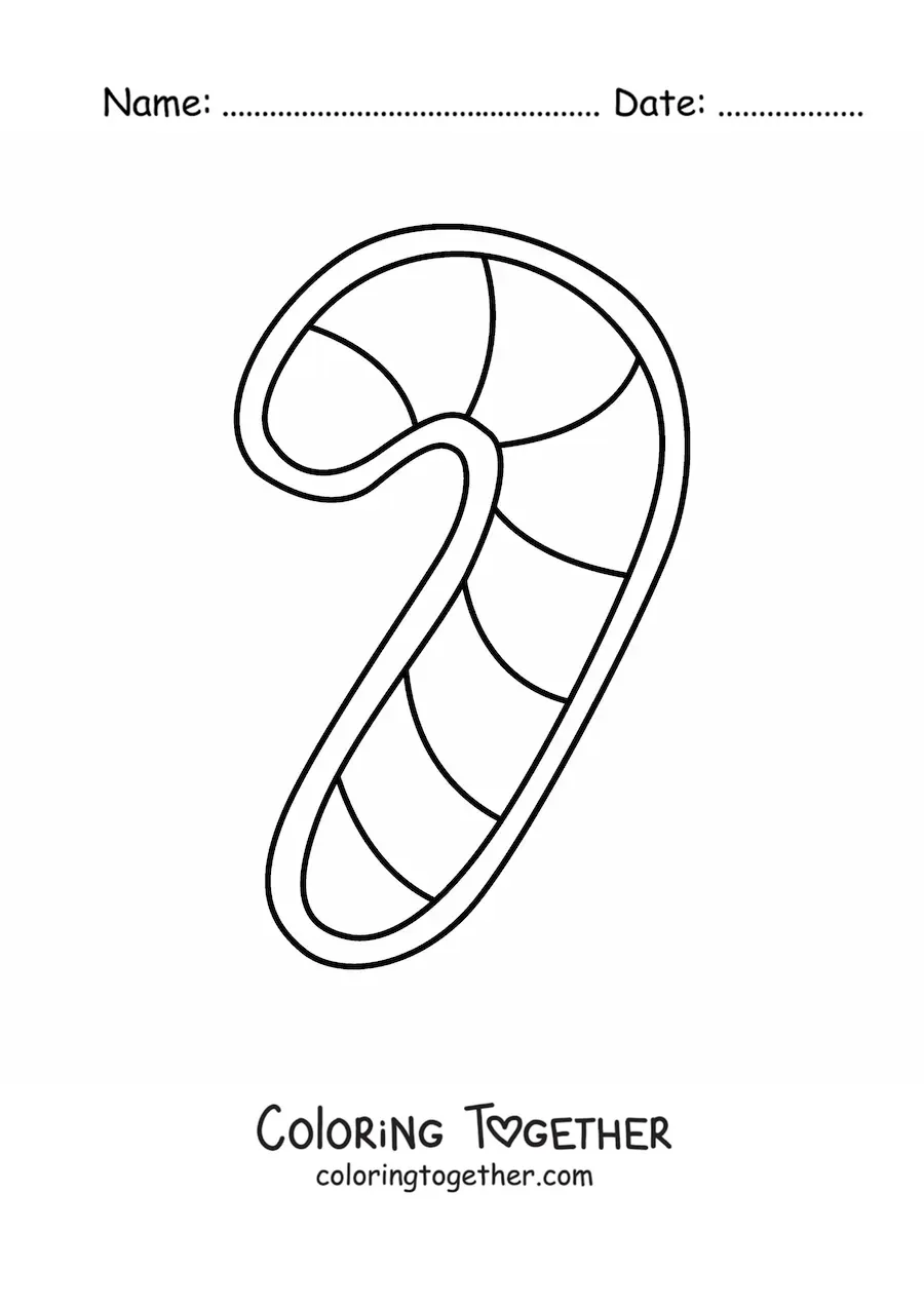 Coloring page of a candy cane shaped cookie