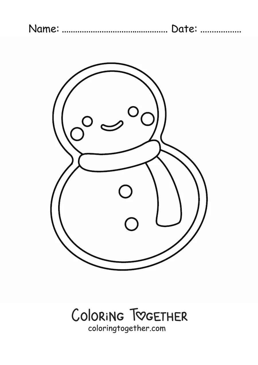Coloring page of a snowman shaped cookie