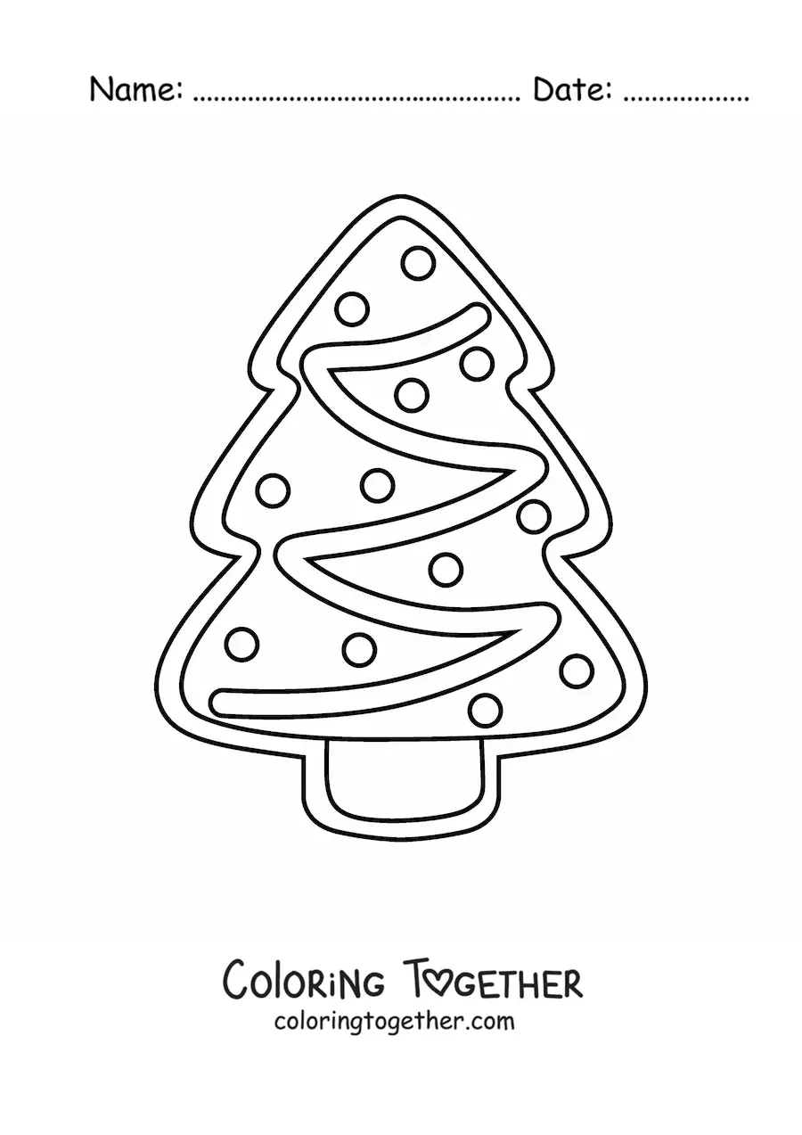 Coloring page of a Christmas tree shaped cookie