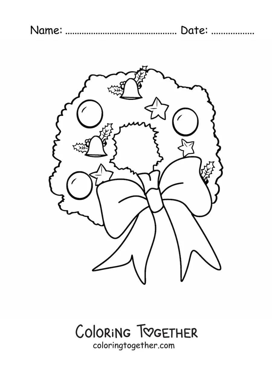 Coloring page of a big Christmas wreath