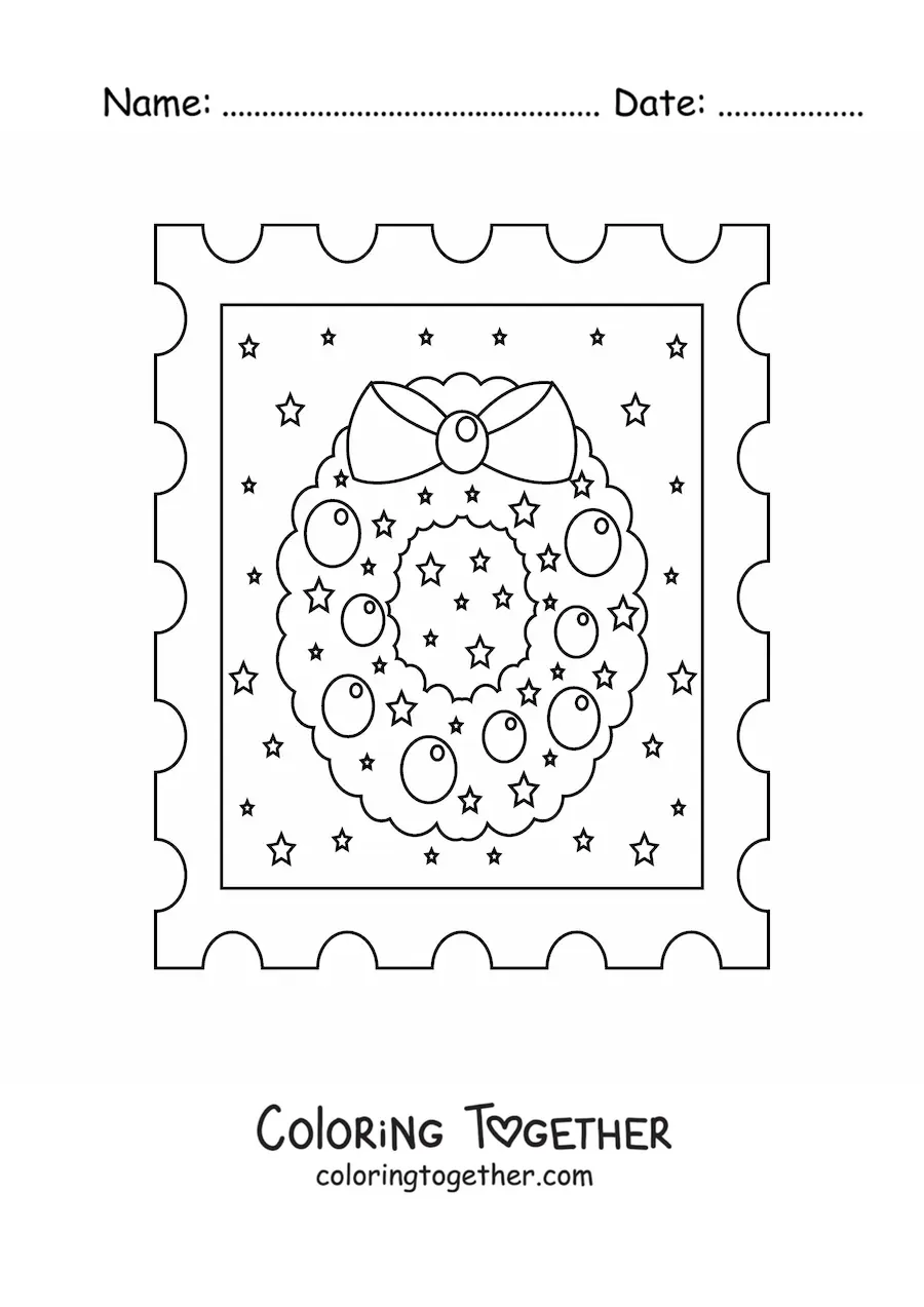 Coloring page of a decorated Christmas wreath
