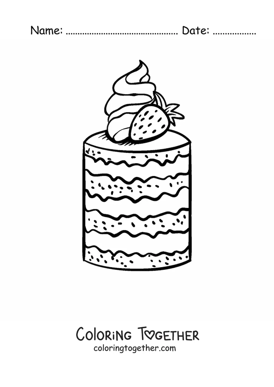 Coloring page of a multi-layer strawberry cake