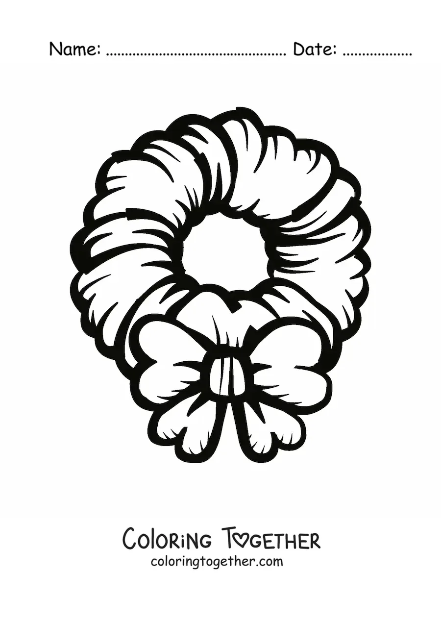 Coloring page of a big Christmas wreath with a bow