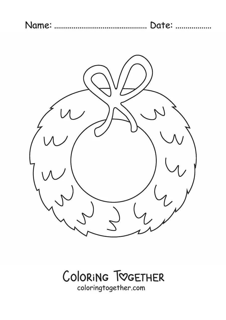 Coloring page of an undecorated Christmas wreath