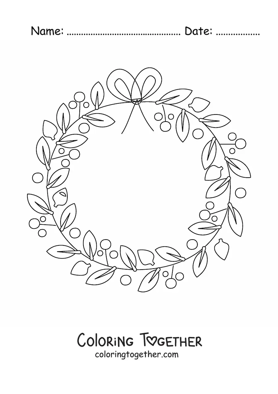 Coloring page of a simple Christmas wreath