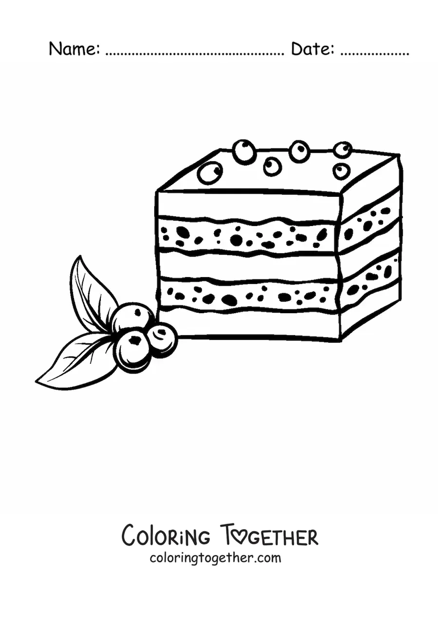 Coloring page of a cake decorated with blueberries