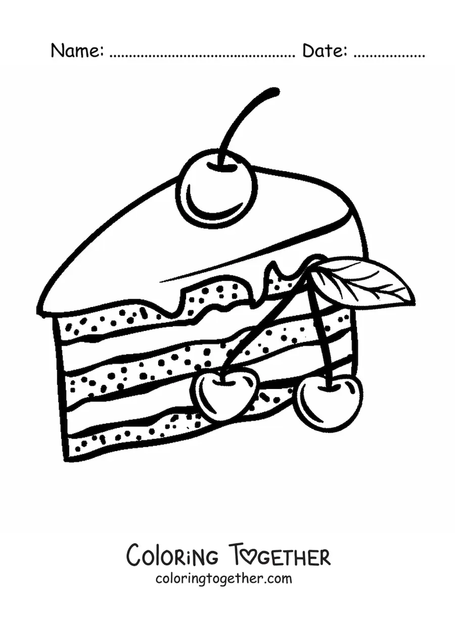 Coloring page of a cake decorated with a cherry