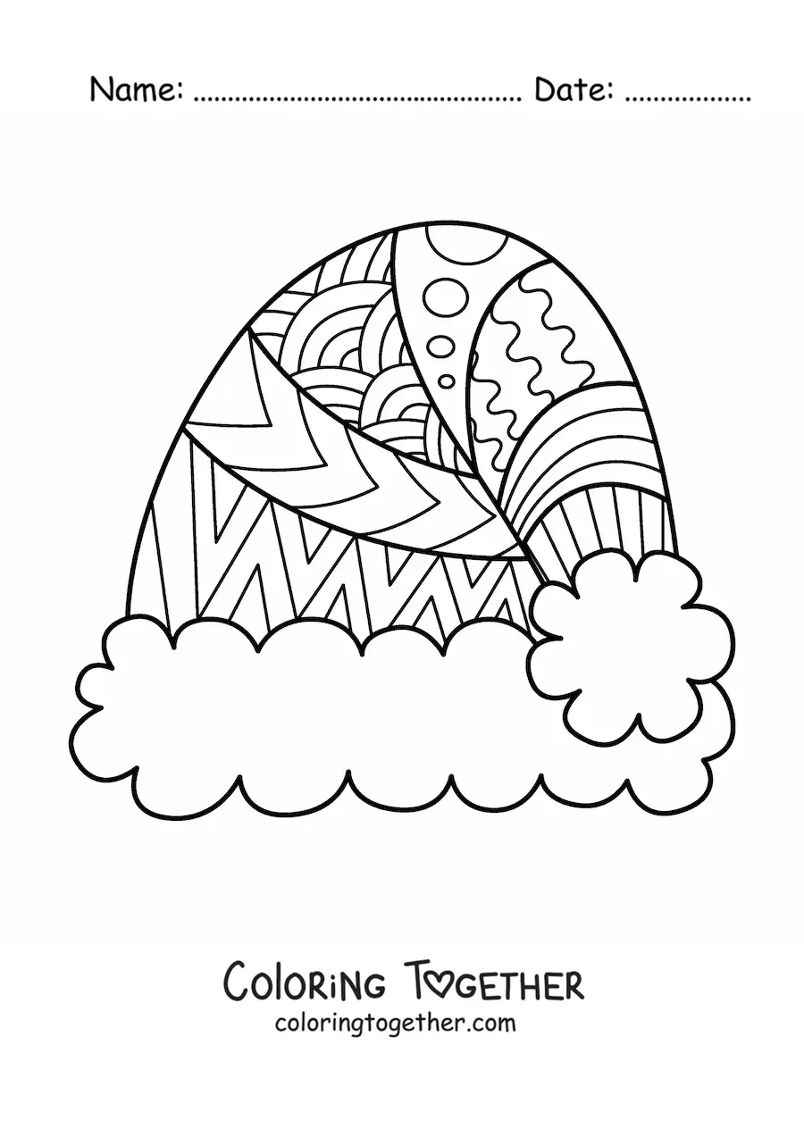 Coloring page of a Christmas hat with a mandala