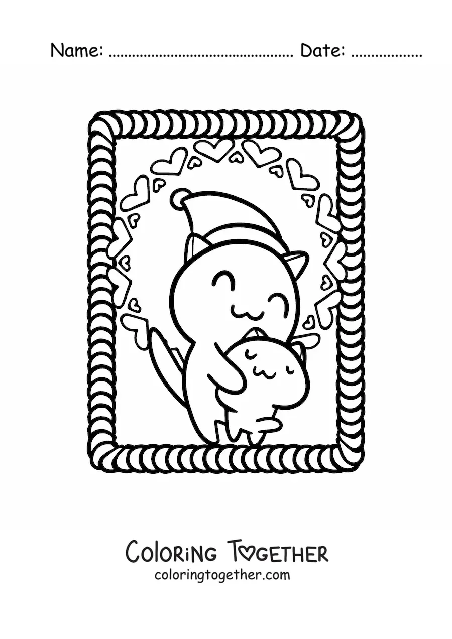 Coloring page of cartoon cats with a Christmas hat