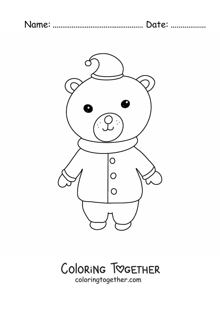 Coloring page of a Christmas bear