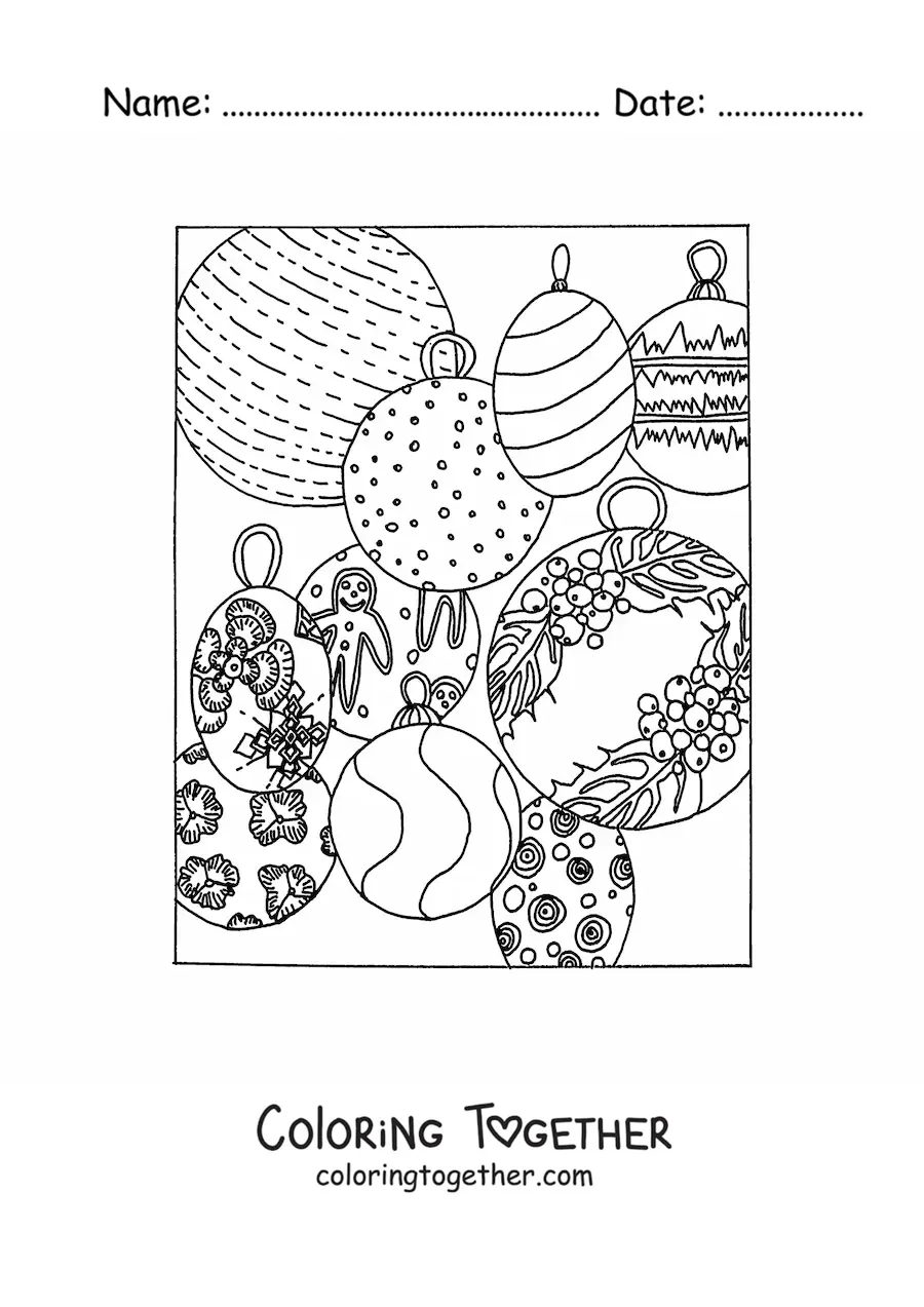 Coloring page of Christmas baubles