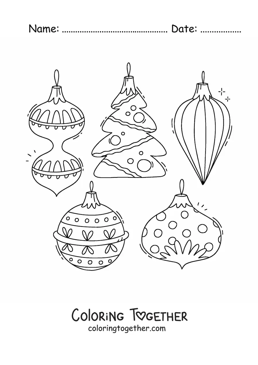 Coloring page of Christmas baubles